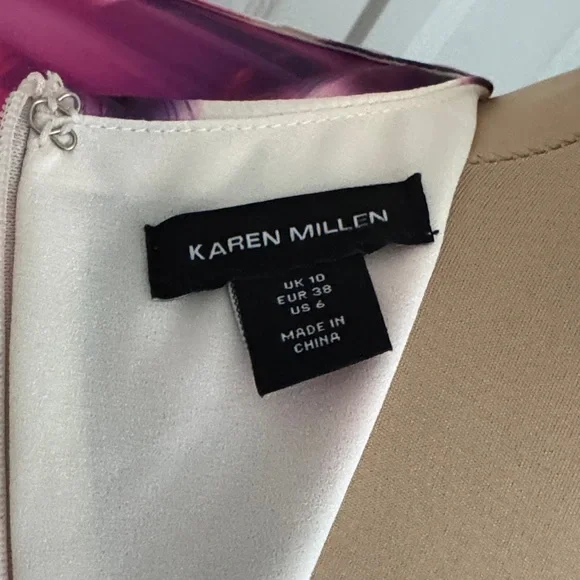 Karen Millen Floral Watercolor Maxi Dress in Fuchsia and Green Like New Size 6 - Picture 5 of 8